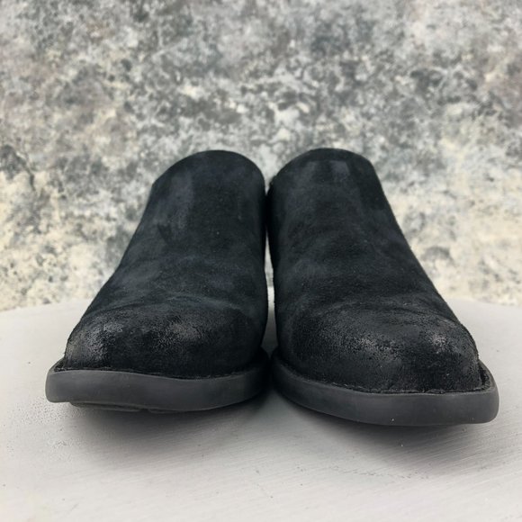 Born Women's 6M Shaya Black Distressed Leather Almond Toe Slip On Heeled Mules - Picture 2 of 13